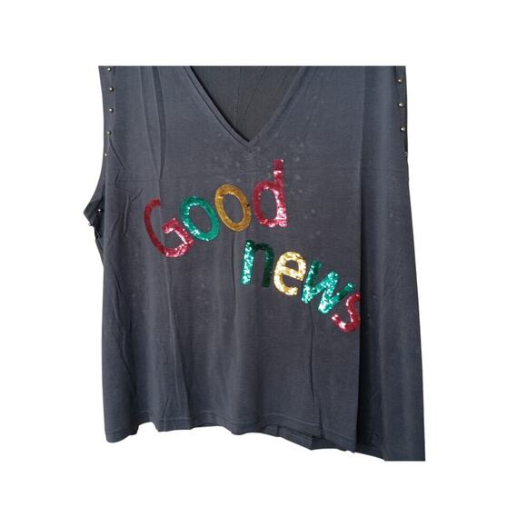 New POL Sequin "Good News" Sleeveless Top  Studded Large - Picture 4 of 13